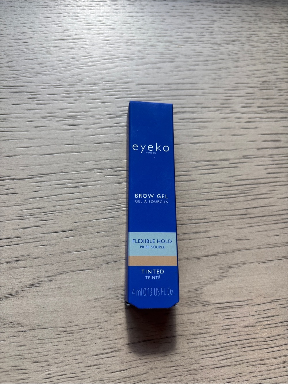 Eyeko Brow Gel Tinted Flexible Hold – Blue Box with Beige Accent